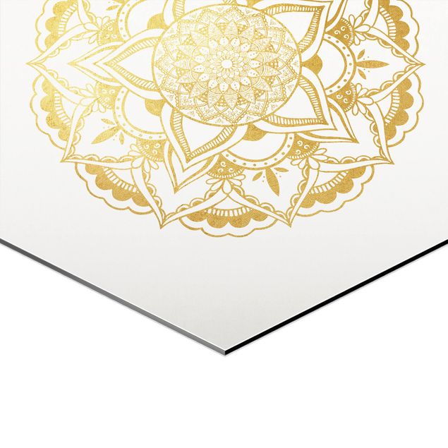 Wanddeko Treppenhaus Mandala Blüte Sonne Illustration Set Gold