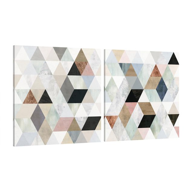 Wanddeko Esszimmer Aquarell-Mosaik mit Dreiecken Set I
