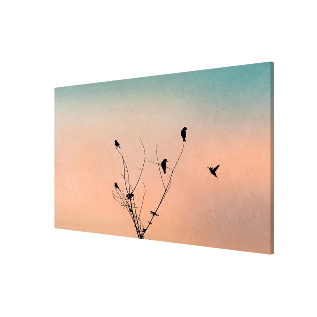 Wanddeko Büro Vögel vor rosa Sonne II