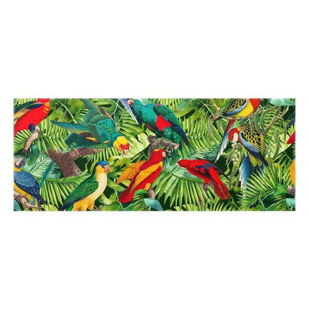 Deko Tropisch Bunte Collage - Papageien im Dschungel
