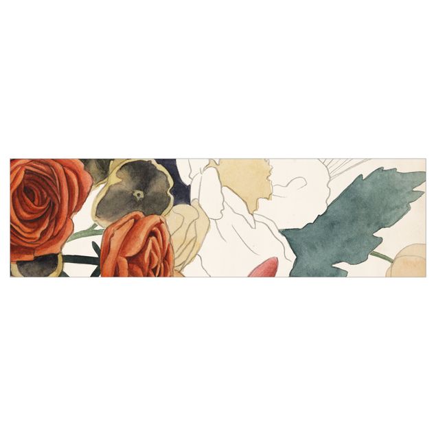 Deko Malerei Zeichnung Blumenbouquet in Rot und Sepia II