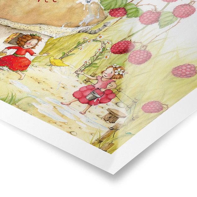Wohndeko Illustration Erdbeerinchen Erdbeerfee - Unter dem Himbeerstrauch
