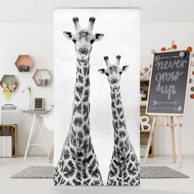 Wanddeko Flur Portrait zweier Giraffen in Schwarz Weiß