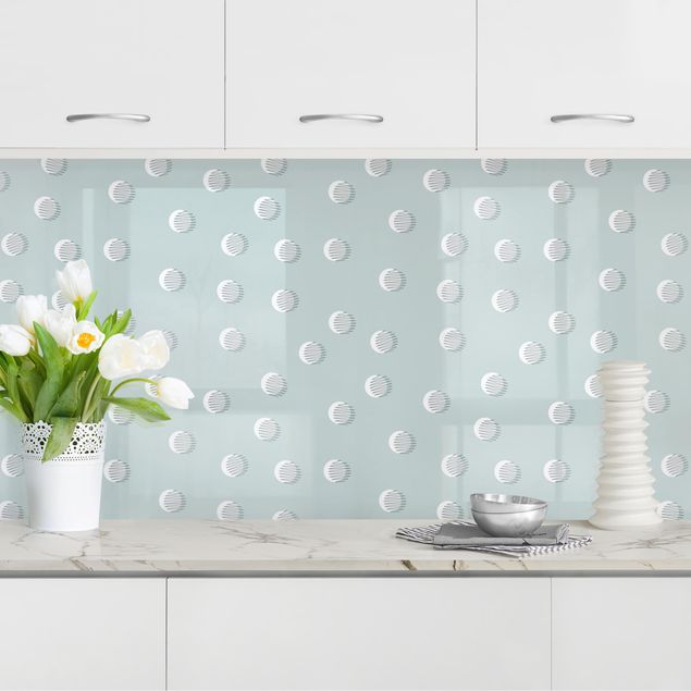 Wanddeko Küche Muster mit Punkten und Linienkreisen auf Blaugrau