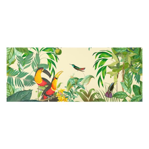 Wanddeko Tropisch Vintage Collage - Vögel im Dschungel