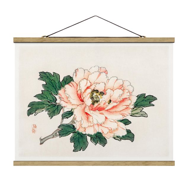 Wanddeko Flur Asiatische Vintage Zeichnung Rosa Chrysantheme