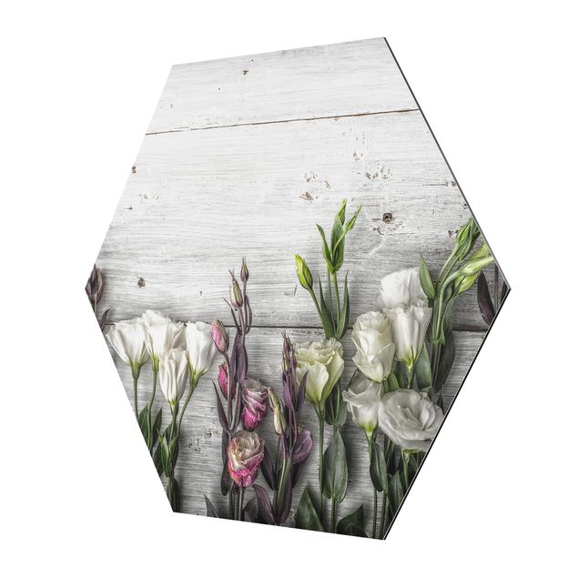 Wanddeko Büro Tulpen-Rose Shabby Holzoptik