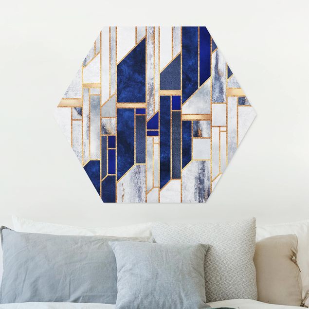 Wanddeko blau Geometrische Formen mit Gold