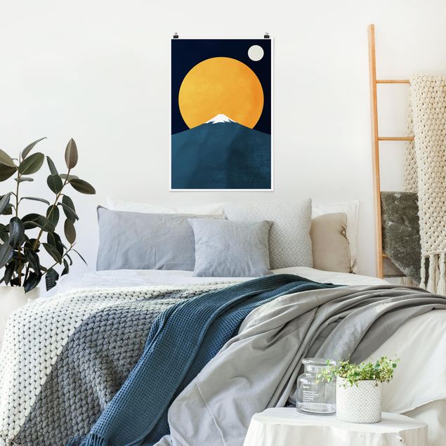 Wanddeko Schlafzimmer Sonne, Mond und Berge
