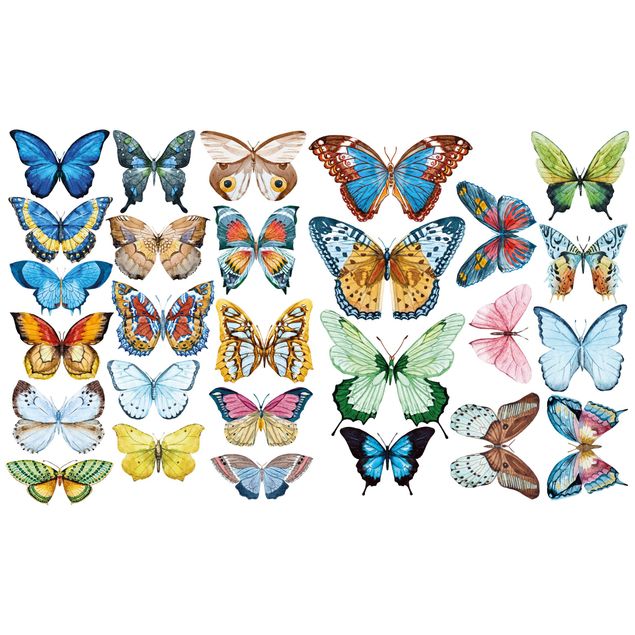 Wanddeko Mädchenzimmer Aquarell Schmetterlinge Set