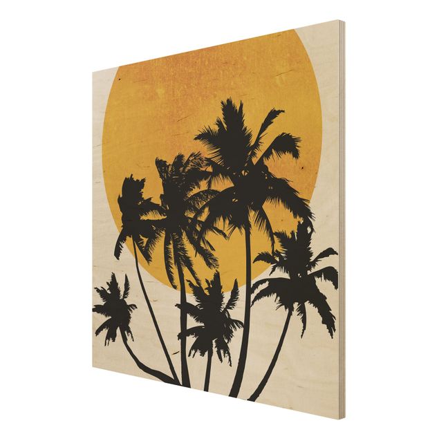 Wanddeko Flur Palmen vor goldener Sonne