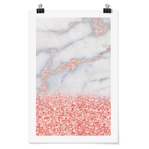 Wanddeko Esszimmer Mamoroptik mit Rosa Konfetti