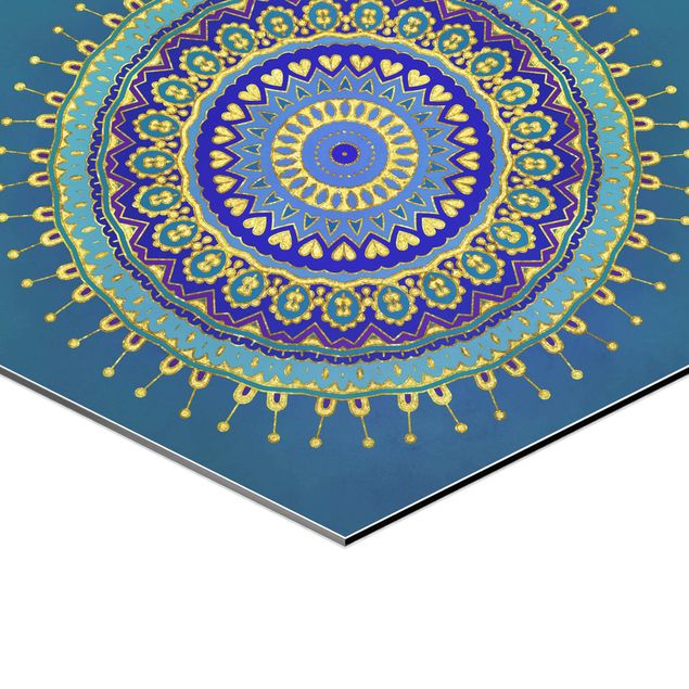 Wanddeko über Sofa Mandala Blau Gold