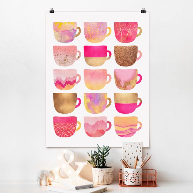 Küche Dekoration Goldene Tassen mit Pink