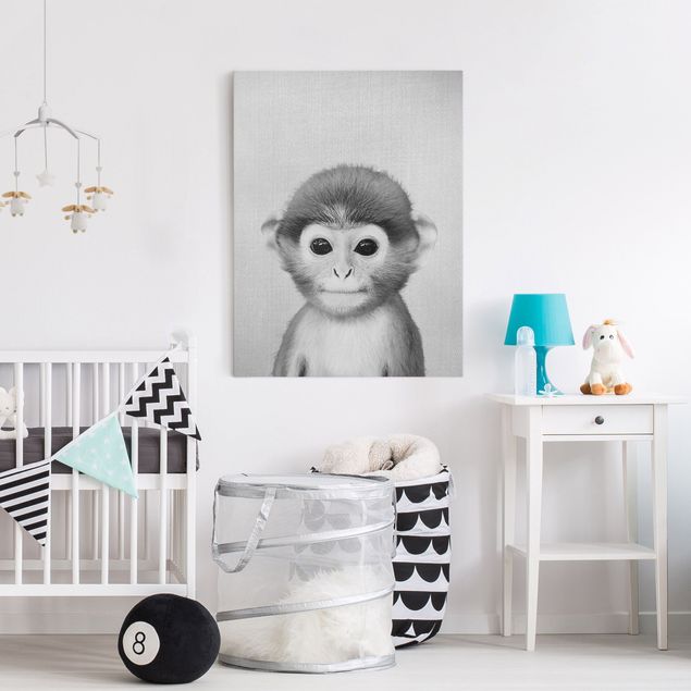 Leinwandbilder Affe Baby Affe Anton Schwarz Weiß