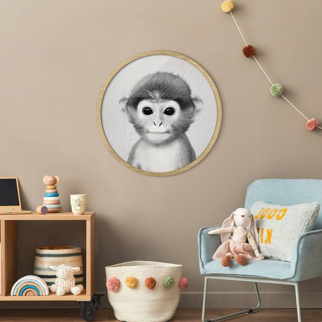 Wanddeko Wohnzimmer Baby Affe Anton Schwarz Weiß