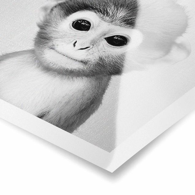 Wanddeko über Bett Baby Affe Anton Schwarz Weiß