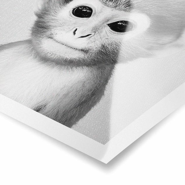 Wanddeko über Bett Baby Affe Anton Schwarz Weiß