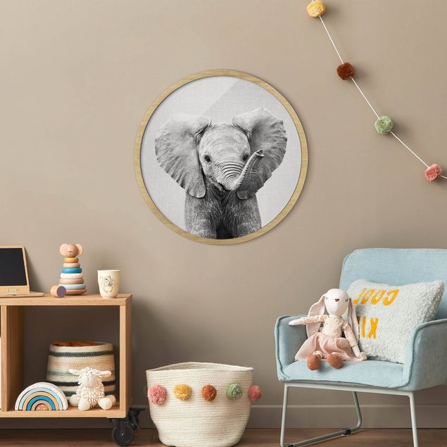 Wanddeko Wohnzimmer Baby Elefant Elsa Schwarz Weiß