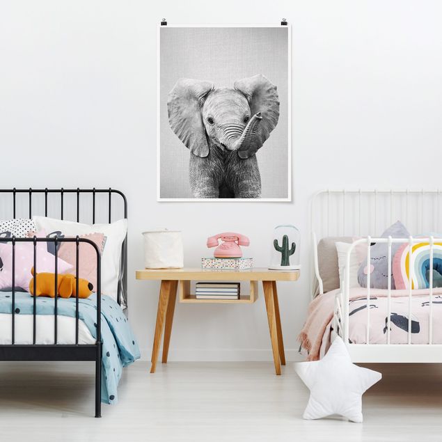 Wanddeko Schlafzimmer Baby Elefant Elsa Schwarz Weiß