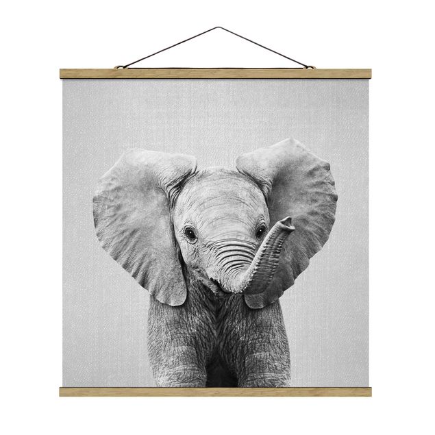 Wanddeko Büro Baby Elefant Elsa Schwarz Weiß