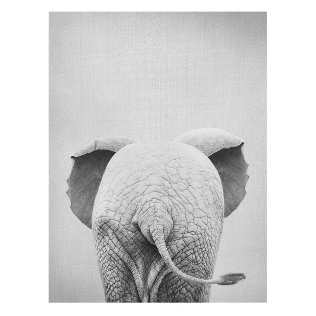 Wanddeko Schlafzimmer Baby Elefant von hinten Schwarz Weiß