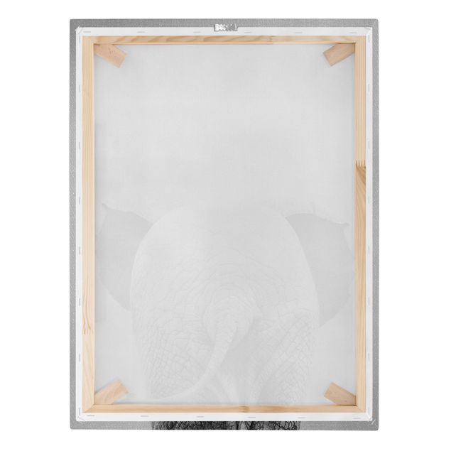 Wanddeko über Sofa Baby Elefant von hinten Schwarz Weiß