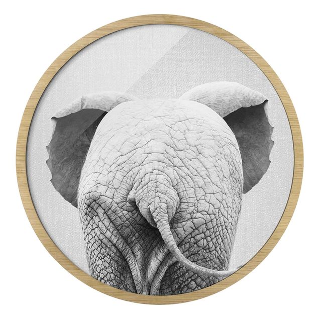 Wanddeko Büro Baby Elefant von hinten Schwarz Weiß