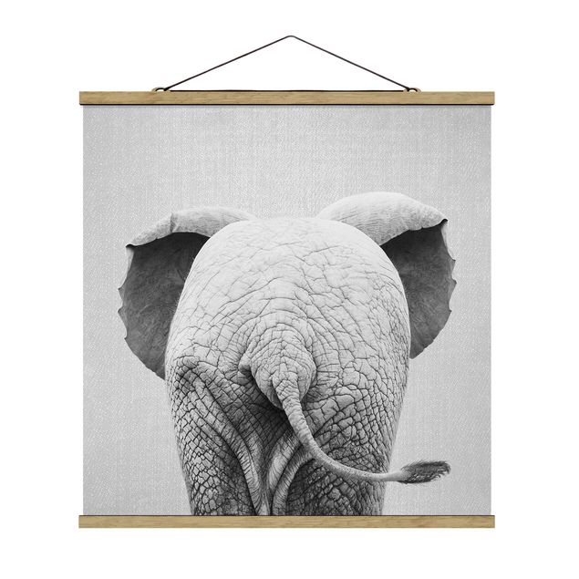 Wanddeko Schlafzimmer Baby Elefant von hinten Schwarz Weiß