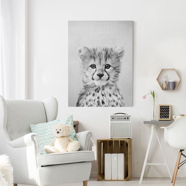 Wanddeko Wohnzimmer Baby Gepard Gino Schwarz Weiß