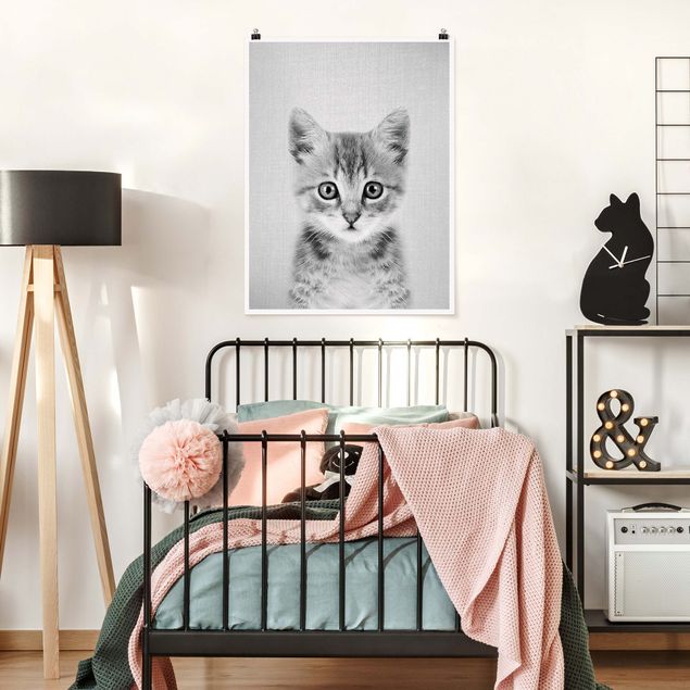 Wanddeko Schlafzimmer Baby Katze Killi Schwarz Weiß