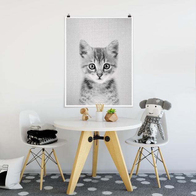 Wanddeko Büro Baby Katze Killi Schwarz Weiß