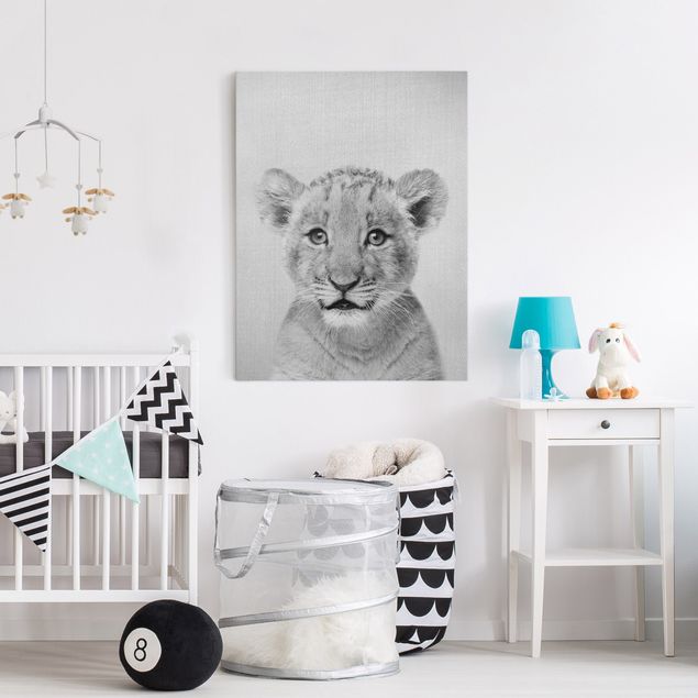 Wanddeko Wohnzimmer Baby Löwe Luca Schwarz Weiß
