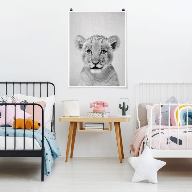 Wanddeko Büro Baby Löwe Luca Schwarz Weiß