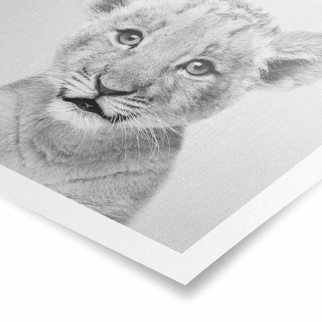 Wanddeko über Sofa Baby Löwe Luca Schwarz Weiß