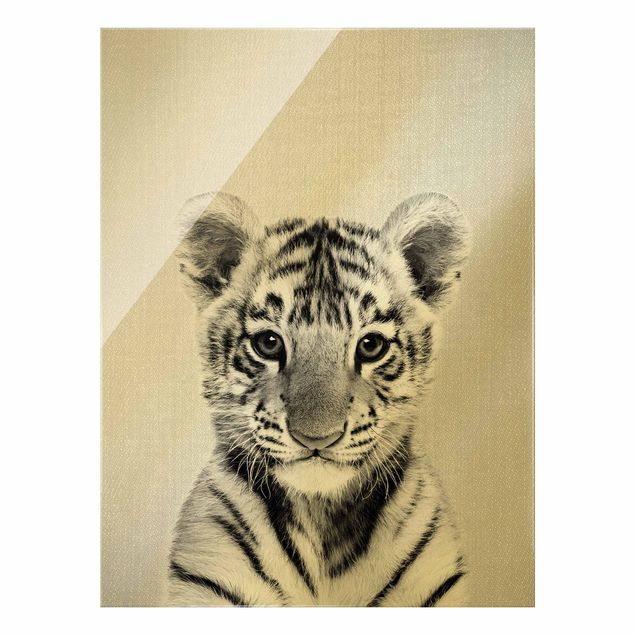 Wanddeko über Sofa Baby Tiger Thor Schwarz Weiß