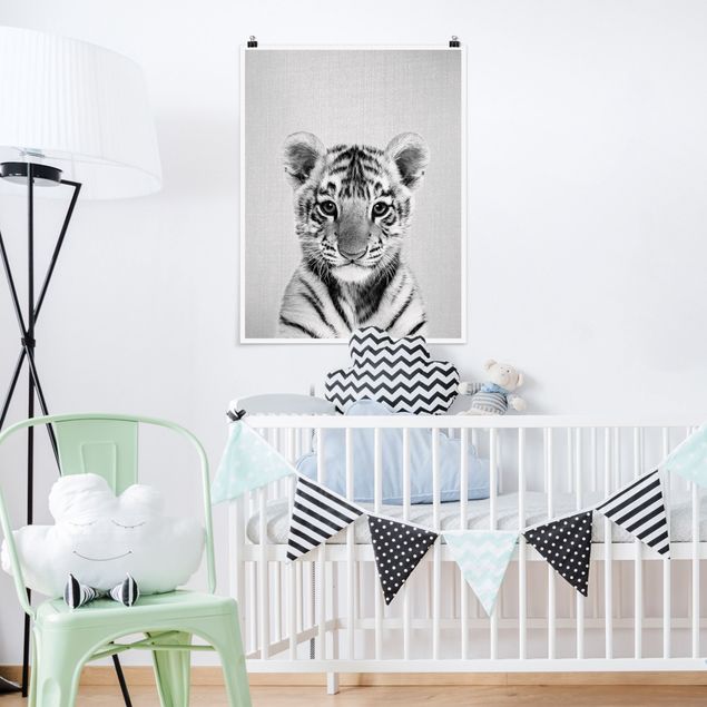 Wanddeko Schlafzimmer Baby Tiger Thor Schwarz Weiß