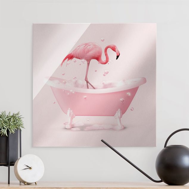 Wanddeko über Sofa Badewannen Flamingo