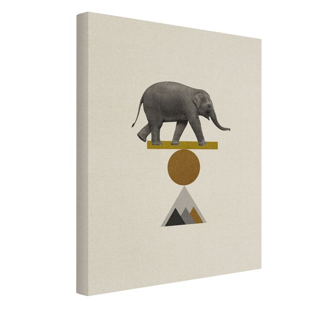 Wanddeko grau Balancekunst Elefant