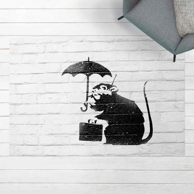 Wanddeko Flur Ratte mit Regenschirm - Brandalised ft. Graffiti by Banksy