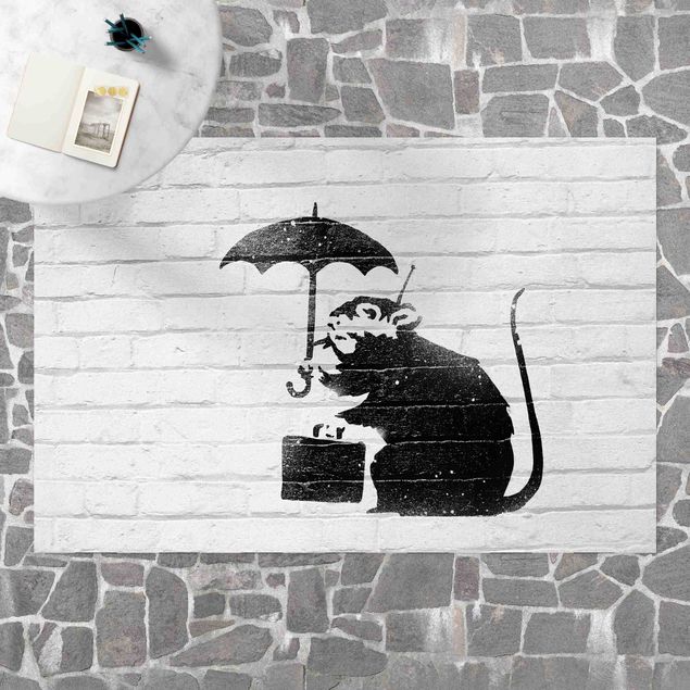 Wanddeko Treppenhaus Ratte mit Regenschirm - Brandalised ft. Graffiti by Banksy