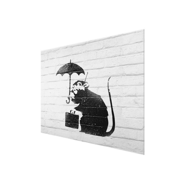 Wanddeko über Bett Ratte mit Regenschirm - Brandalised ft. Graffiti by Banksy