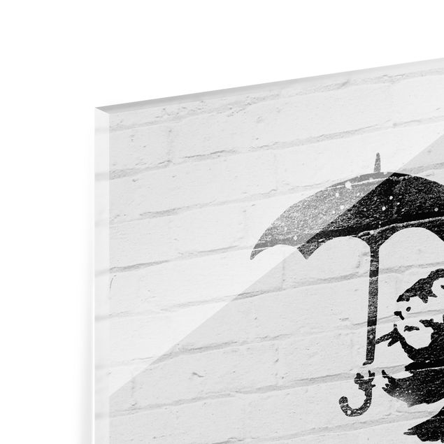 Wanddeko schwarz-weiß Ratte mit Regenschirm - Brandalised ft. Graffiti by Banksy