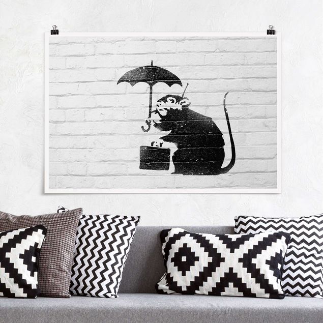 Wanddeko Schlafzimmer Ratte mit Regenschirm - Brandalised ft. Graffiti by Banksy