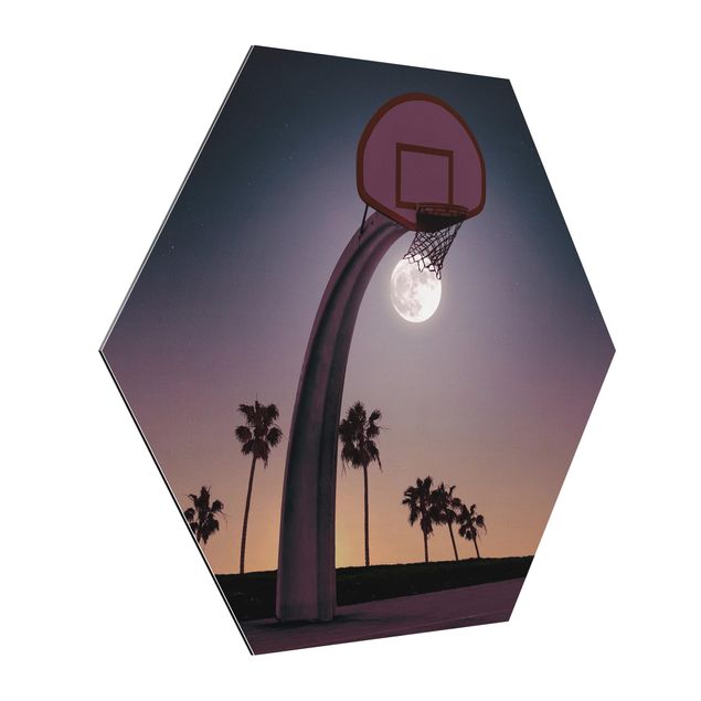 Wanddeko schwarz Basketball mit Mond