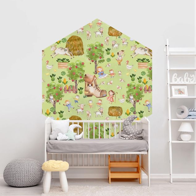 Wanddeko Babyzimmer Bauernhof Illustration mit Schafen