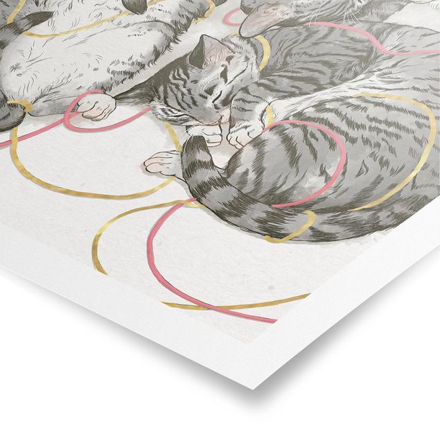Wanddeko Büro Illustration Graue Katzen Malerei