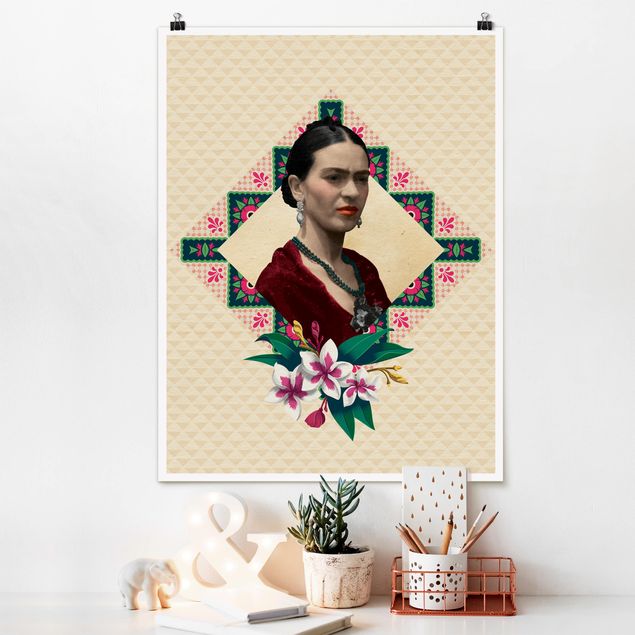 Wanddeko beige Frida Kahlo - Blumen und Geometrie