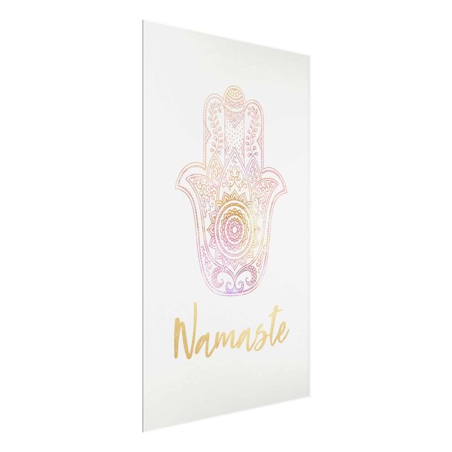 Wanddeko Esszimmer Hamsa Hand Illustration Namaste gold rosa