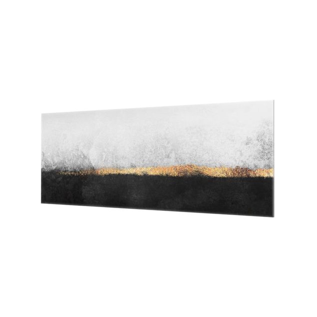 Wanddeko Malerei Abstrakter Goldener Horizont Schwarz Weiß